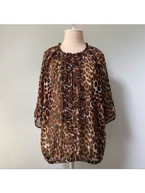 Express Sheer Animal Print Blouse Top